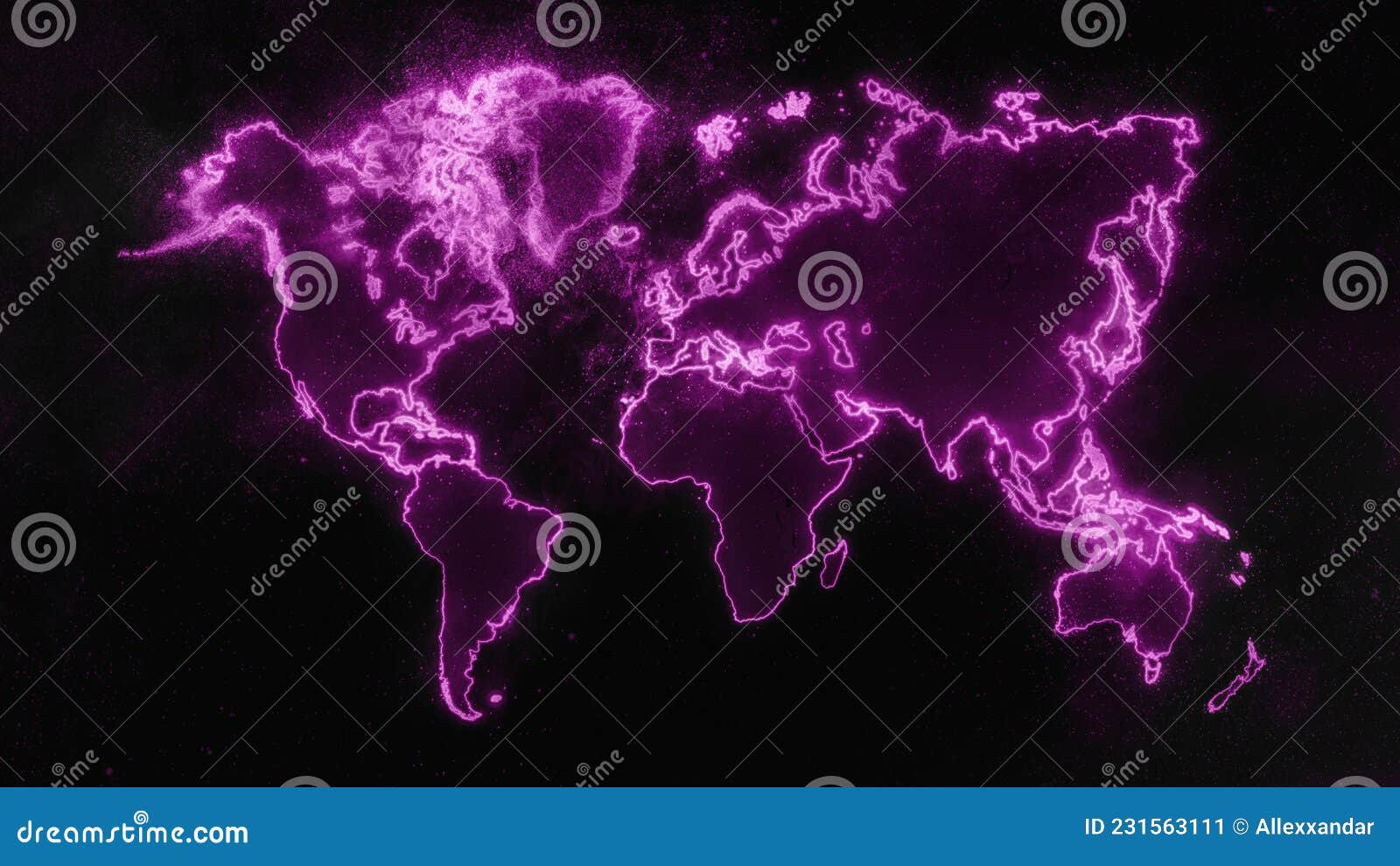 colorful worldÃÂ mapÃÂ on dark background, magentaÃÂ glowing world map
